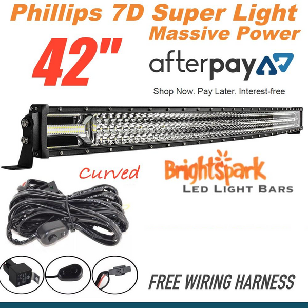 42" 7D Curved Led Light Bar Free wiring Harness.